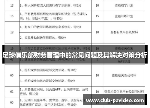 足球俱乐部财务管理中的常见问题及其解决对策分析